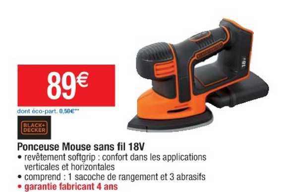ponceuse mouse sans fil 18v black+decker