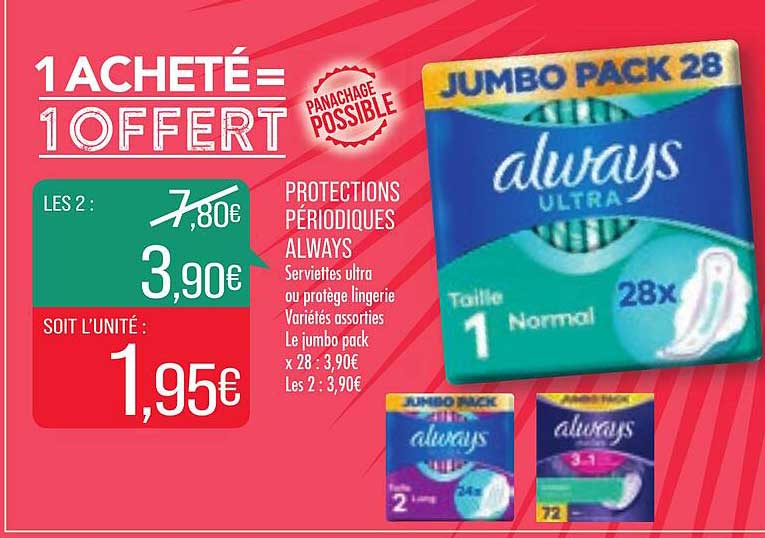 protections périodiques always 1 acheté = 1 offert