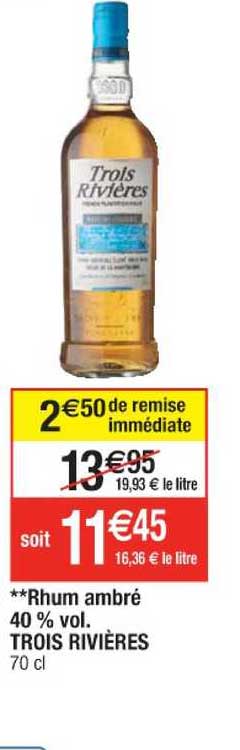rhum ambré 40% vol. trois rivières