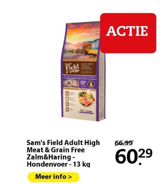 sam's field adult high meat & grain free zalm & haring - hondenvoer - 13 kg