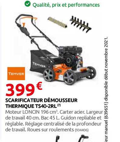 scarificateur démousseur thermique ts40-2rl temver