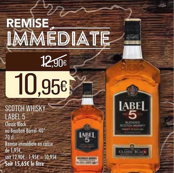 scotch whisky label 5 classic black ou bourbon barrel 40°