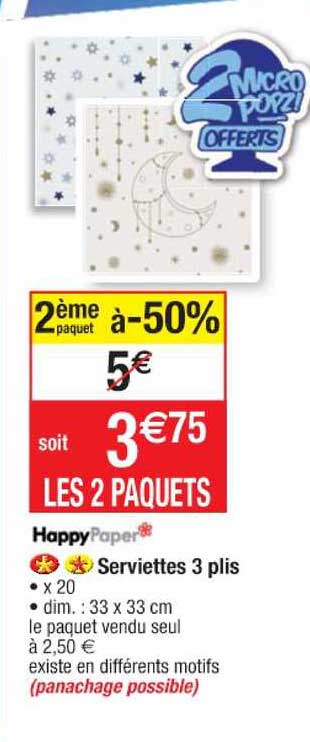 serviettes 3 plis happy paper