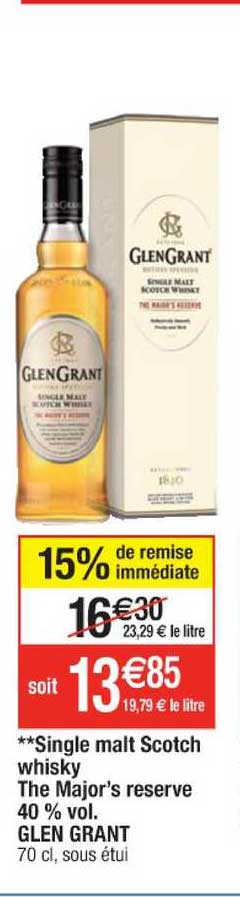 single malt scotch whisky the major's reserve 40% vol. glen grant