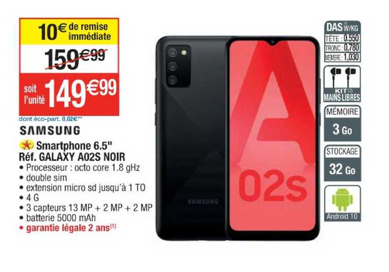 smartphone 6.5" galaxy a02s noir samsung