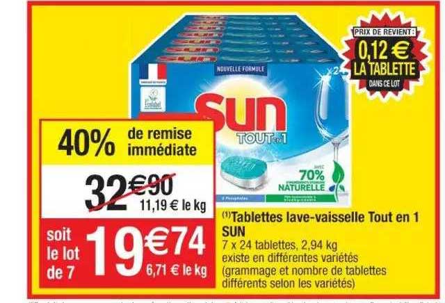 tablettes lave-vaisselle tout en 1 sun