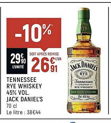 tennessee rye whiskey 45% vol. jack daniel's