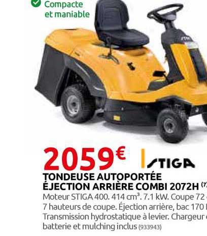 tondeuse autoportée éjection arrière combi 2072h stiga