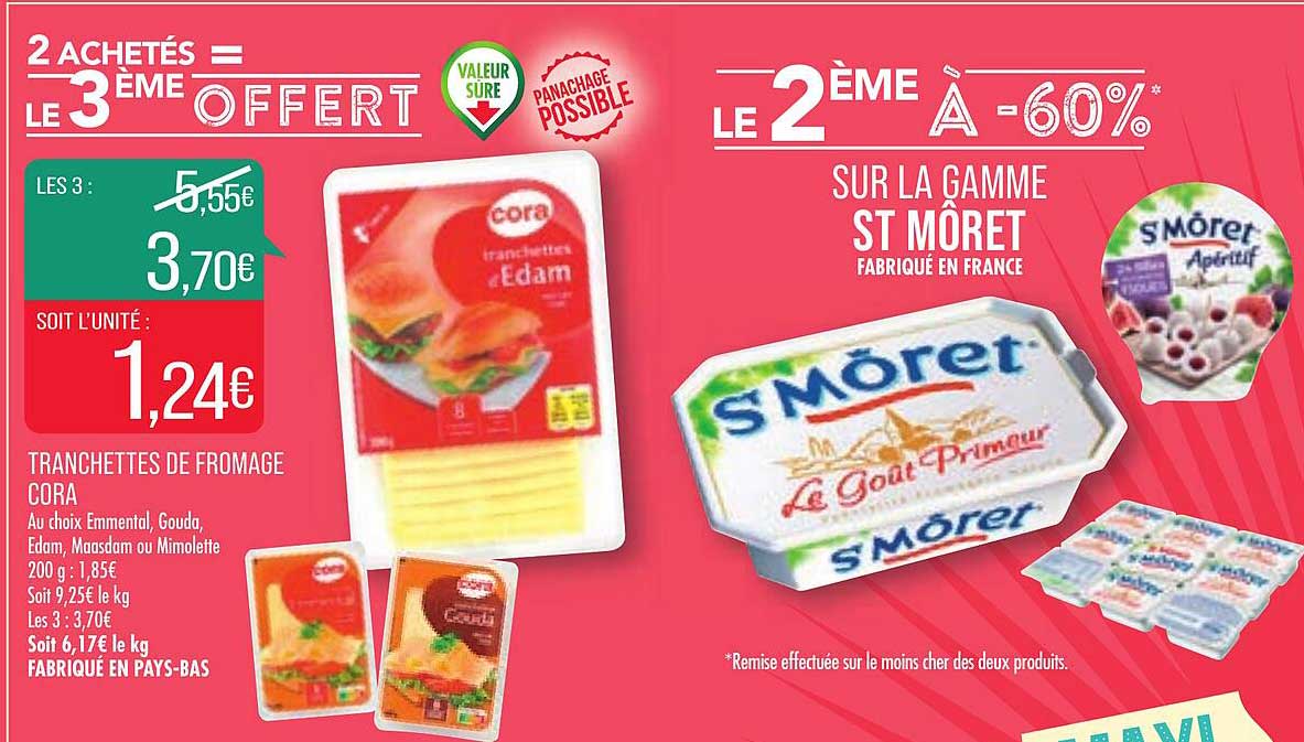 tranchettes de fromage cora 2 achetés = le 3ème offert
