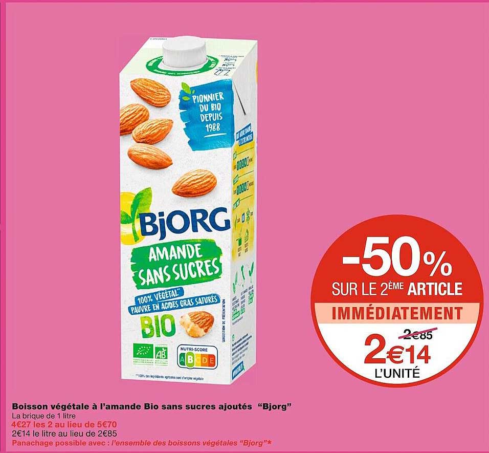 boisson végétale à l'amande bio sans sucres ajoutés "bjorg"