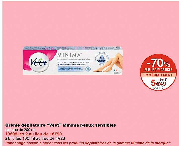 crème dépilatoire "veet" minima peaux sensibles