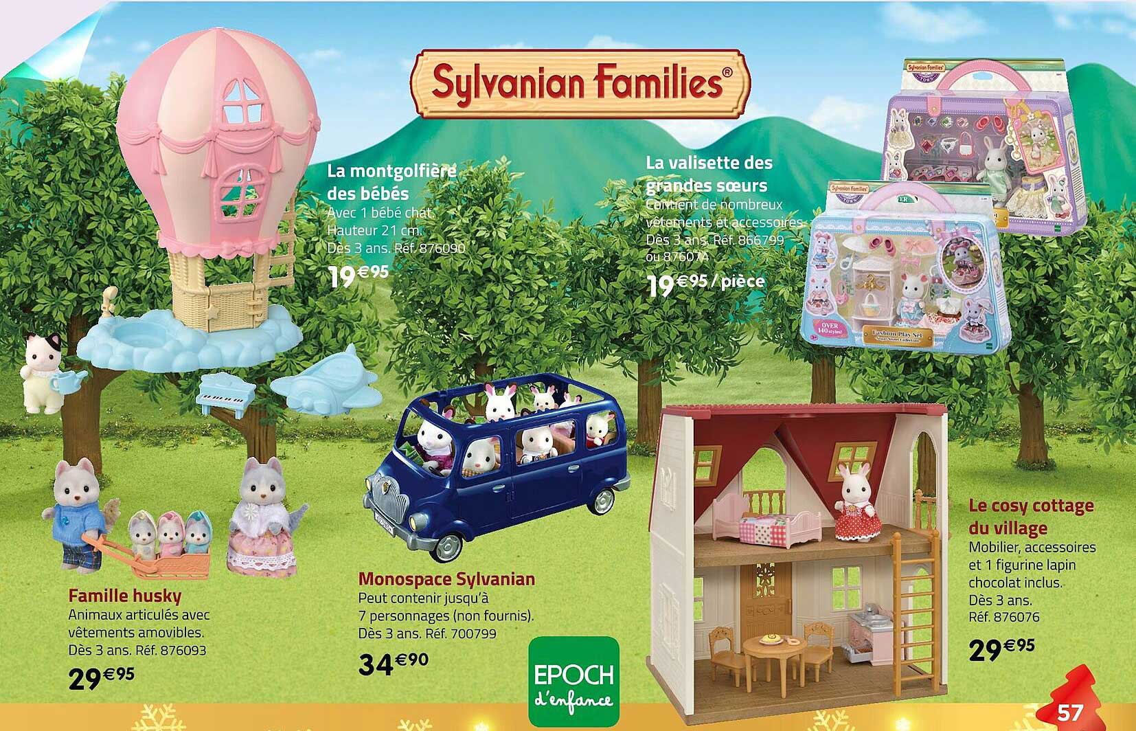 la montgolfière des bébés, la valisette des grandes sœurs, famille husky, monospace sylvanian, le cosy cottage du village