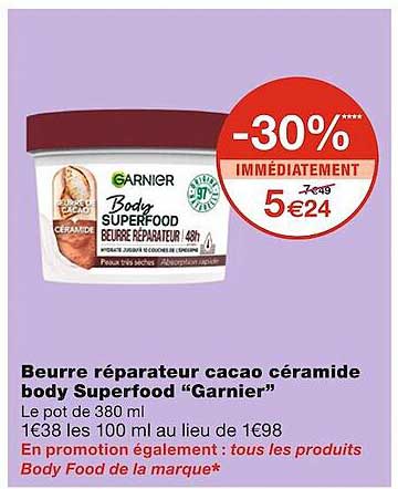 beurre réparateur cacao céramide body superfood "garnier"
