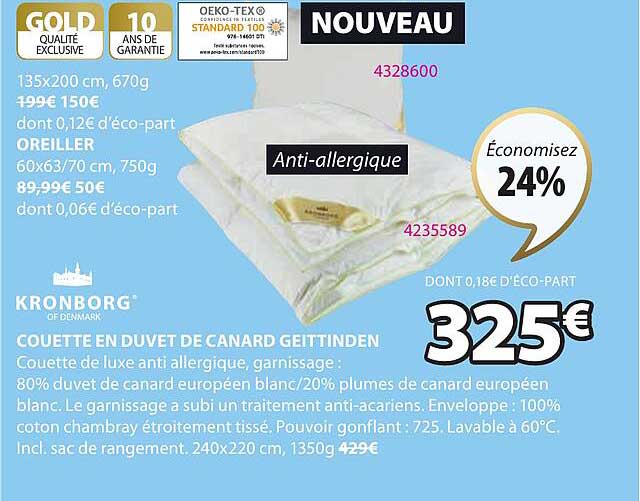 Couette En Duvet De Canard Geittinden Kronborg