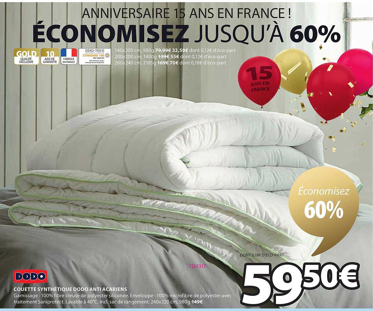 couette synthétique dodo anti acariens