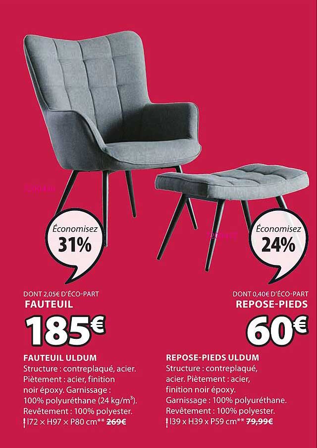 fauteuil uldum, repose-pieds uldum