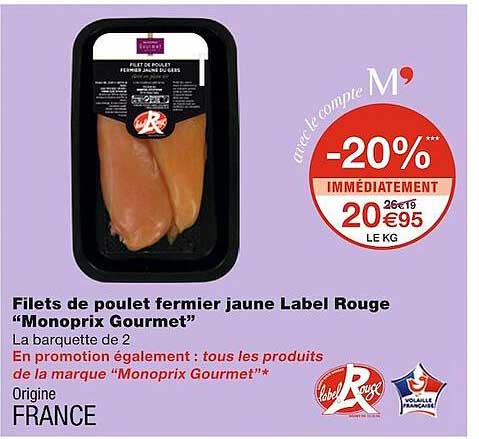 Filets De Poulet Fermier Jaune Label Rouge "monoprix Gourmet"