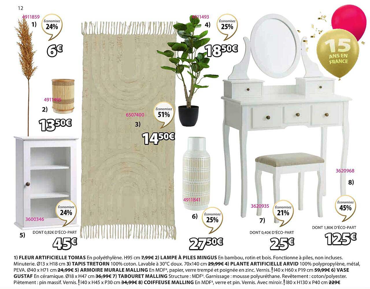 fleur artificielle tomas, lampe à piles mingus, tapis tretorn, plante artificielle arvid, armoire murale malling, vase, tabouret malling, coiffeuse malling