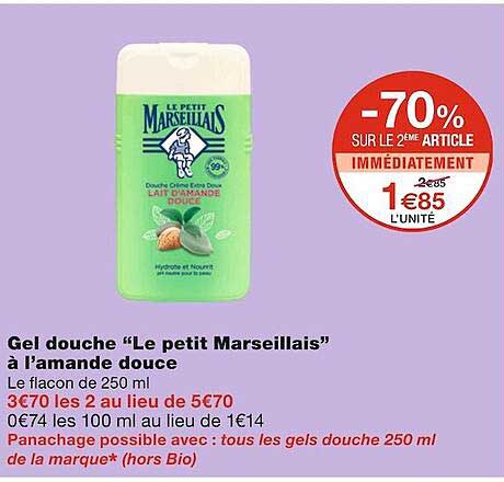 gel douche "le petit marseillais" à l'amande douce