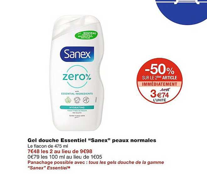 gel douche essentiel "sanex" peaux normales