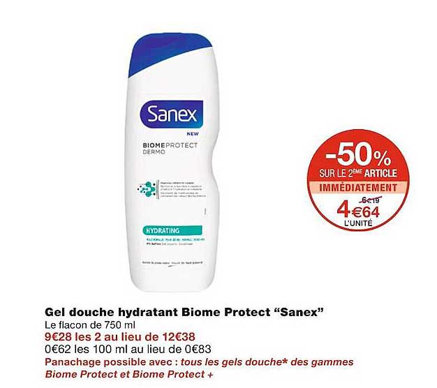 gel douche hydratant biome protect "sanex"