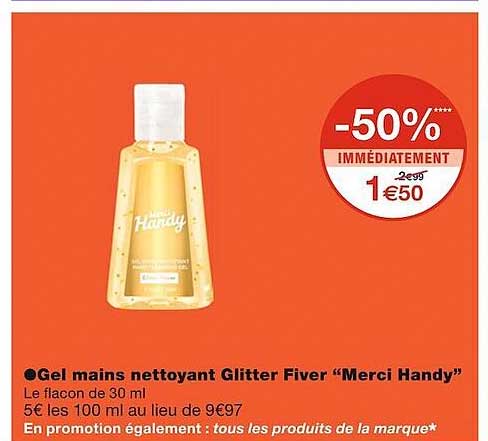 gel mains nettoyant glitter fiver "merci handy"
