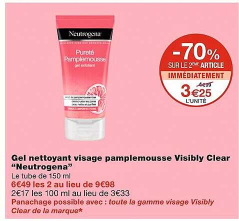 gel nettoyant visage pamplemousse visibly clear "neutrogena"