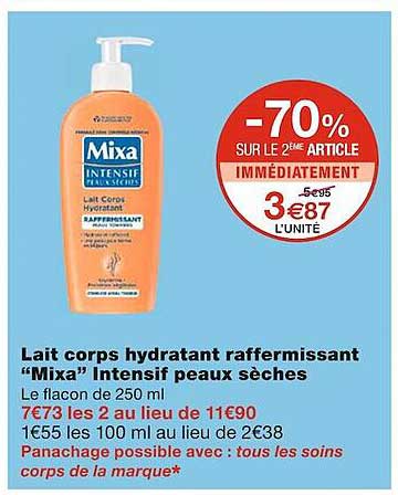 lait corps hydratant raffermissant "mixa" intensif peaux sèches