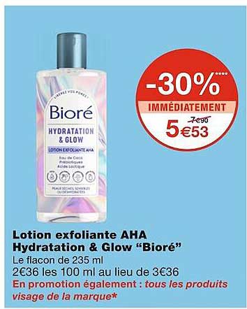 lotion exfoliante aha hydratation & glow "bioré"