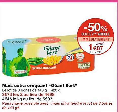 Maïs Extra Croquant "géant Vert"