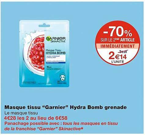 masque tissu "garnier" hydra bomb grenade