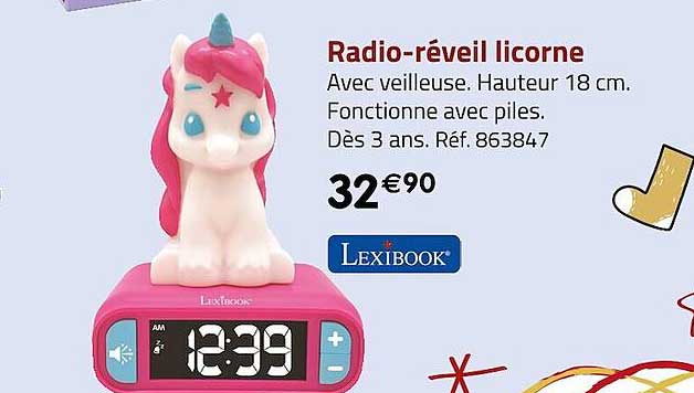 radio-réveil licorne lexibook