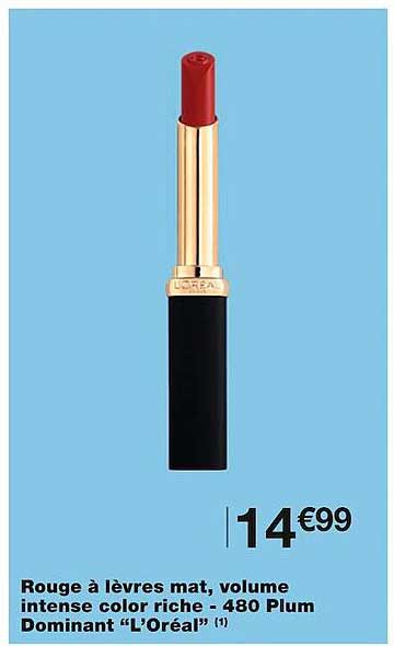 rouge à lèvres mat, volume intense color riche - 480 plum dominant "l'oréal"