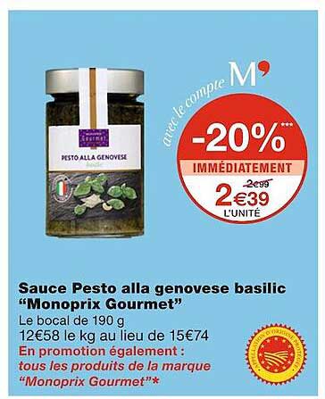 sauce pesto alla genovese basilic "monoprix gourmet"