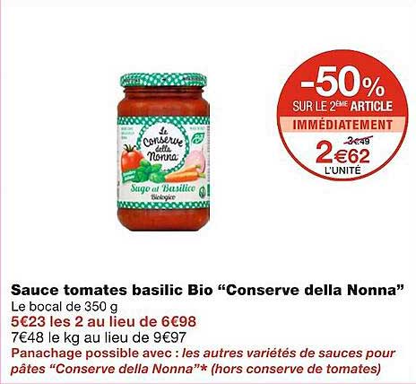 sauce tomates basilic bio "conserve della nonna"