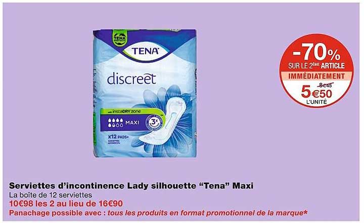 serviettes d'incontinence lady silhouette "tena" maxi