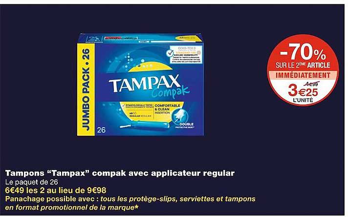 tampons "tampax" compak avec applicateur regular