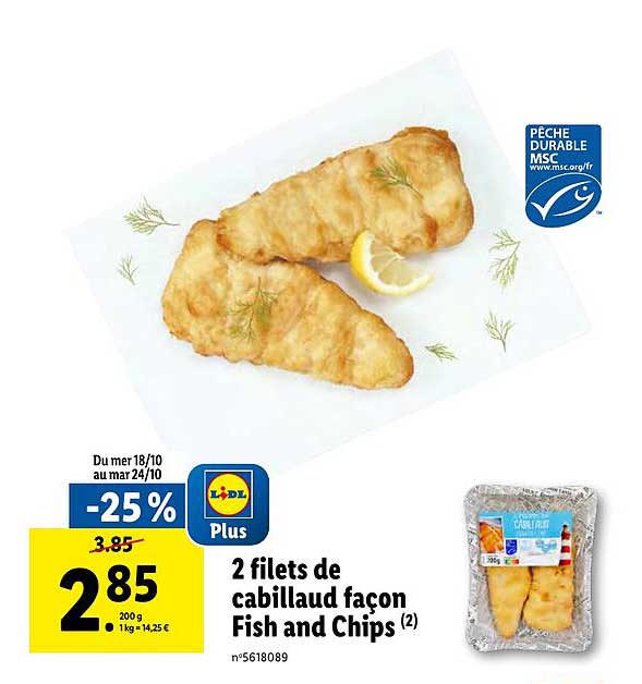 2 filets de cabillaud façon fish and chips