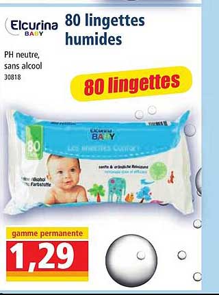 80 Lingettes Humides Elcurina
