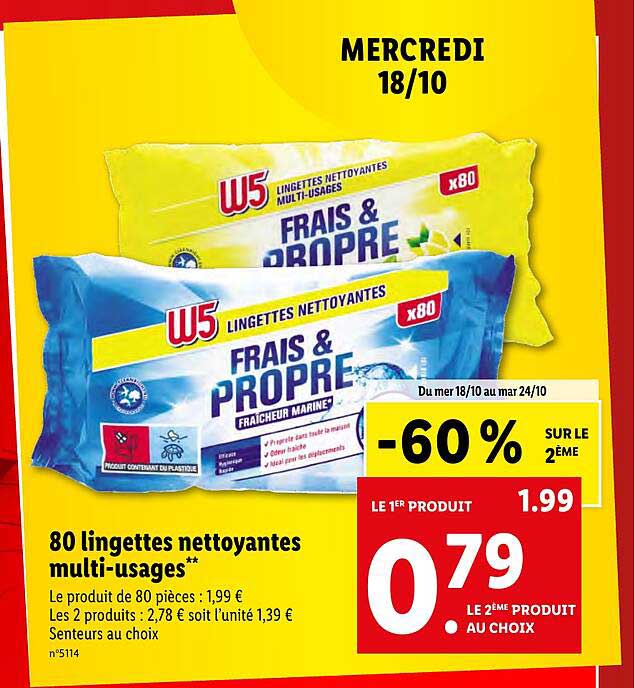 80 lingettes nettoyantes multi-usages w5