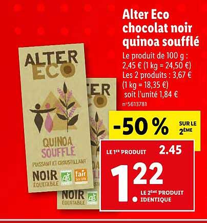 alter éco chocolat noir quinoa soufflé