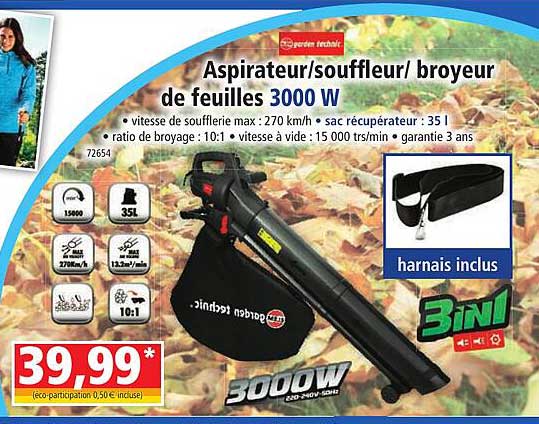aspirateur/souffleur/broyeur de feuilles 3000 w