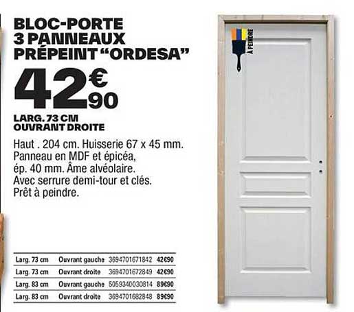 bloc-porte 3 panneaux prépeint "ordesa"