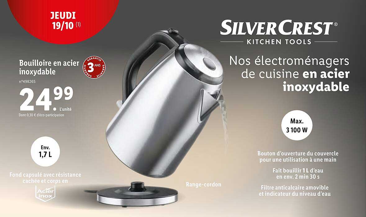 bouilloire en acier inoxydable silvercrest