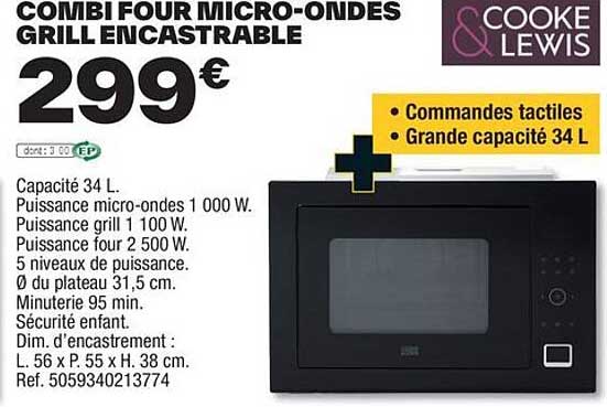 combi four micro-ondes grill encastrable cooke & lewis