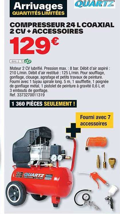 compresseur 24 l coaxial 2 cv + accessoires quartz