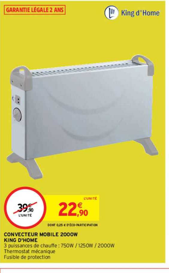 convecteur mobile 2000w king d'home