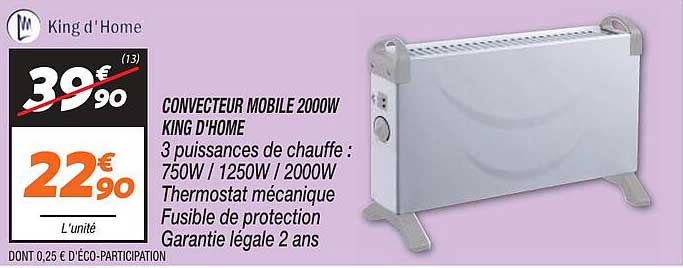 convecteur mobile 2000w king d'home
