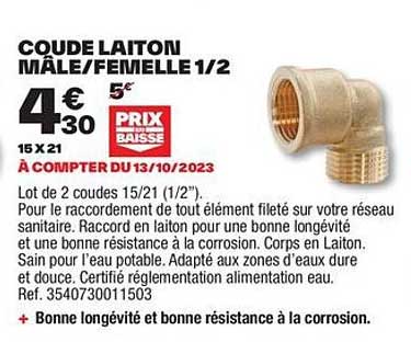 coude laiton mâle/femelle 1/2