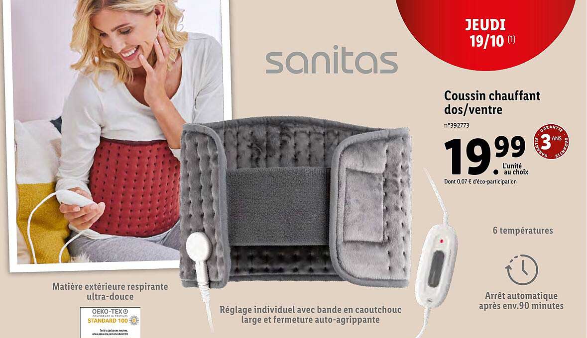coussin chauffant dos/ventre sanitas